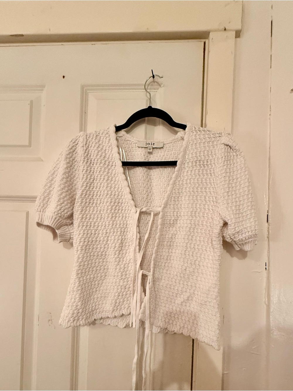 Joie Cream Textured Tie-Front Short Sleeve Top